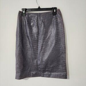 Dana Buchman Skirt Size 4 100% Lambskin Purple Croc Embossed Leather Pencil